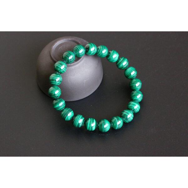 6 - 14mm round shape 7A genuine natural malachite beaded bracelet - Image 3
