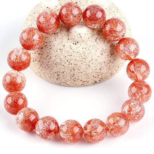 7A red inner cracks clear quartz bracelet, 7 - 12mm round shape beaded bracelet - Image 3
