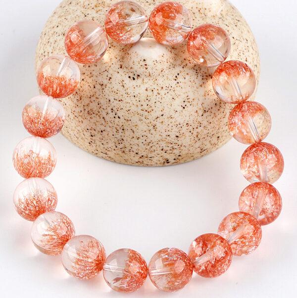 8A red inner cracks clear quartz bracelet, 7 - 12mm round shape beaded bracelet - Image 3
