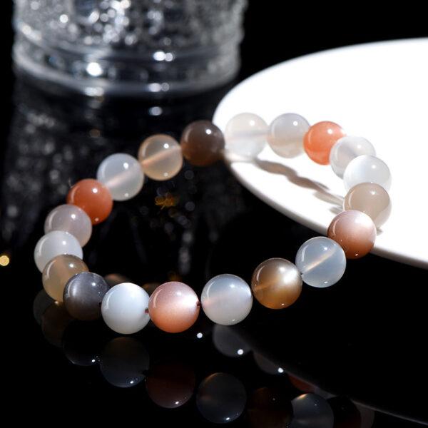 6mm - 10mm round shape genuine natural colorful moonstone beaded bracelet - Image 3