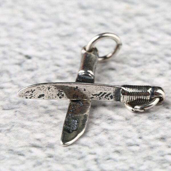 knife shape s925 sterling silver charm, oxidized silver knife bead - Image 3