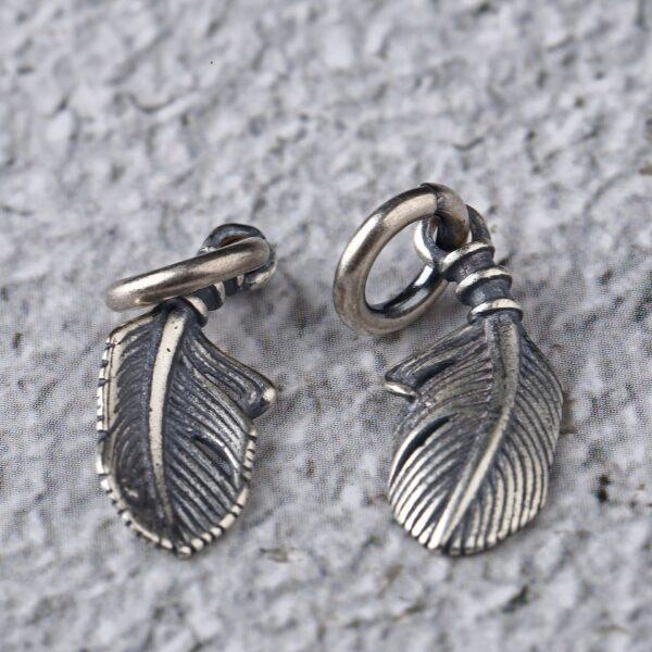 feather shape s925 sterling silver charm, oxidized silver feather bead - Image 3