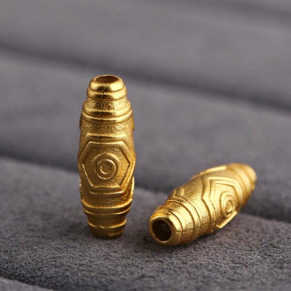 retro dzi bead pattern oval shape gild s925 sterling silver bead, golden dzi bead - Image 3
