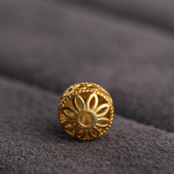 hollow flower pattern drum shape s925 sterling silver bead, golden flower bead - Image 3