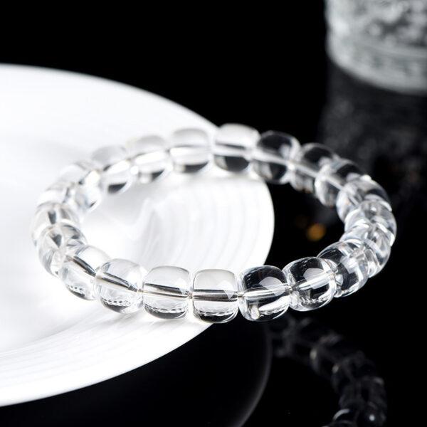 4mm - 10mm drum shape genuine natural clear quartz beaded bracelet - Image 3