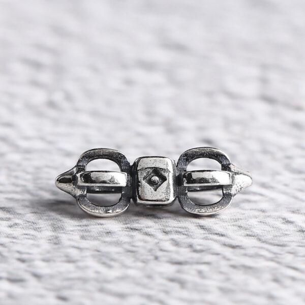 small Vajra shape s925 sterling silver bead, oxidized silver Vajra bead - Image 3