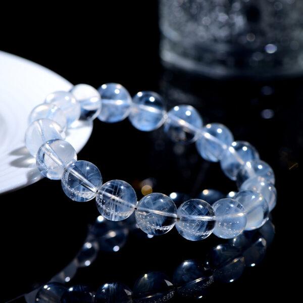 5mm - 12mm round shape 7A genuine natural blue needle quartz beaded bracelet - Image 3