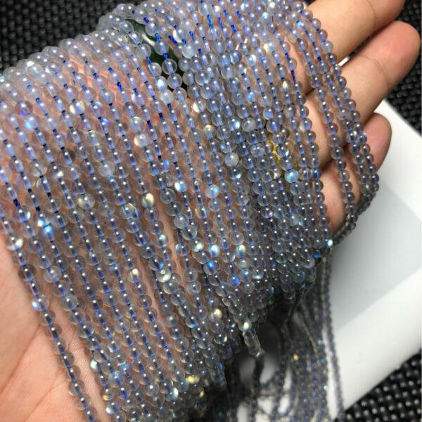 2mm - 4mm small size whole strand round shape genuine natural blue light moonstone bead - Image 3
