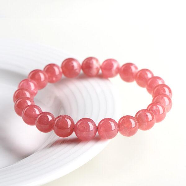 4mm - 12mm round shape genuine natural icy rhodochrosite beaded bracelet - Image 3