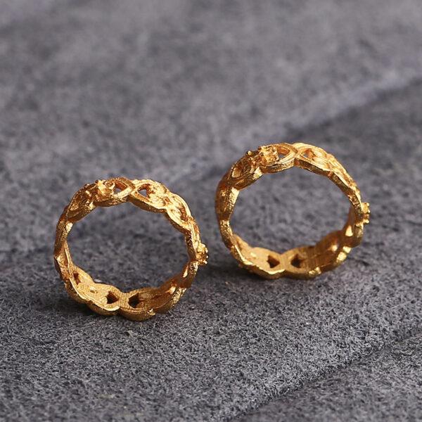 hollow flower pattern ring shape gild s925 sterling silver bead, golden jump ring bead - Image 3