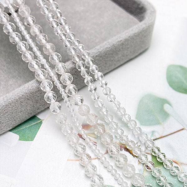 2 - 4mm small size whole strand facted surface round shape genuine natural clear quartz bead - Image 3