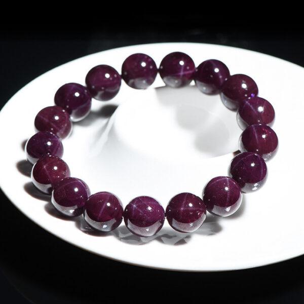 7 - 9mm round shape star light genuine natural purple garnet beaded bracelet - Image 3