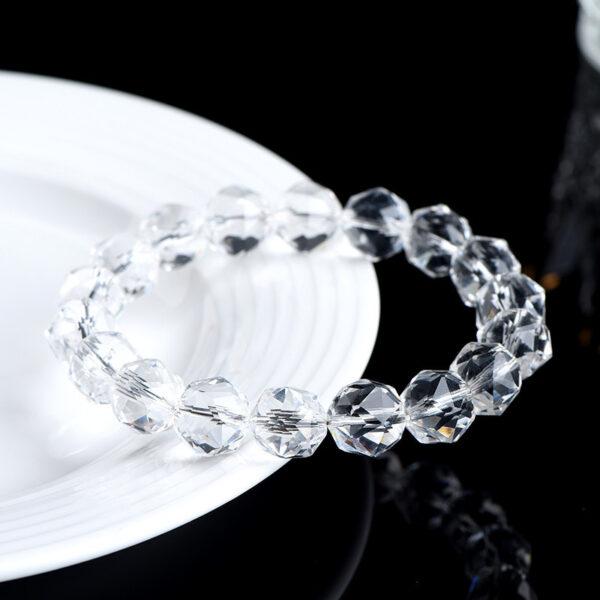 8 - 12mm facet surface round shape genuine natural clear quartz beaded bracelet - Image 3