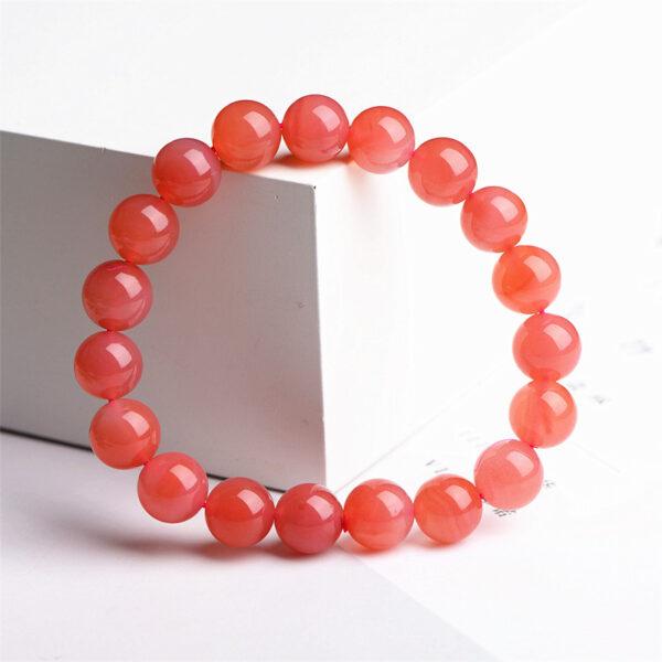 10mm - 14mm round shape genuine natural orange red agate beaded bracelet - Image 4
