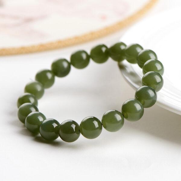 6 - 10mm round shape genuine natural nephrite beaded bracelet - Image 4