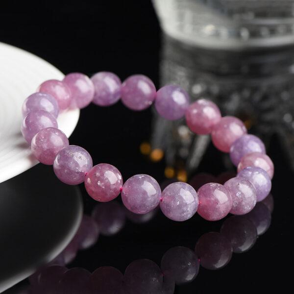 8 - 10mm round shape 5A genuine natural pink purple lepidolite beaded bracelet - Image 4