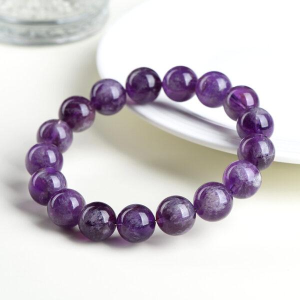 10 - 12mm round shape white impurities genuine natural amethyst beaded bracelet - Image 4