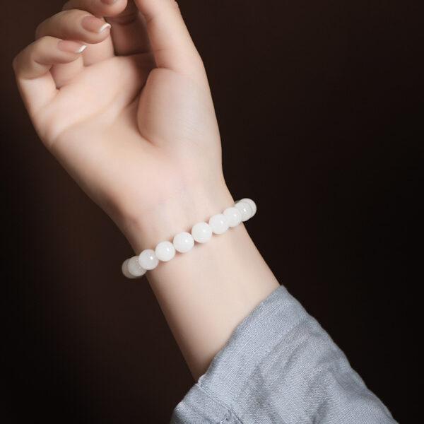 6 - 11mm round and drum shape 7A genuine natural white nephrite beaded bracelet - Image 4
