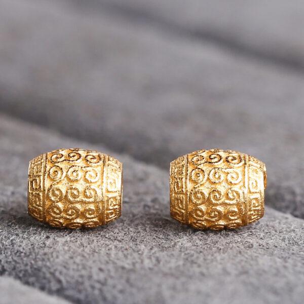 oval shape gild s925 sterling silver bead, golden vine flower pattern bead - Image 4