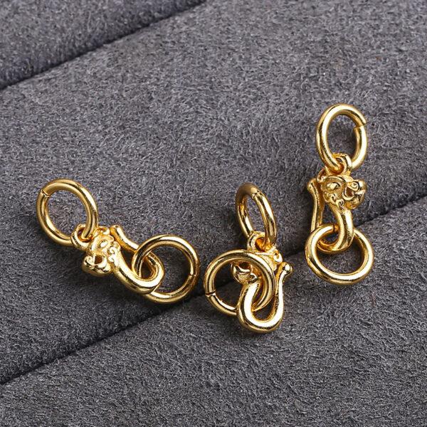 dragon shape gild s925 sterling silver clasp, double rings golden clip bead - Image 4