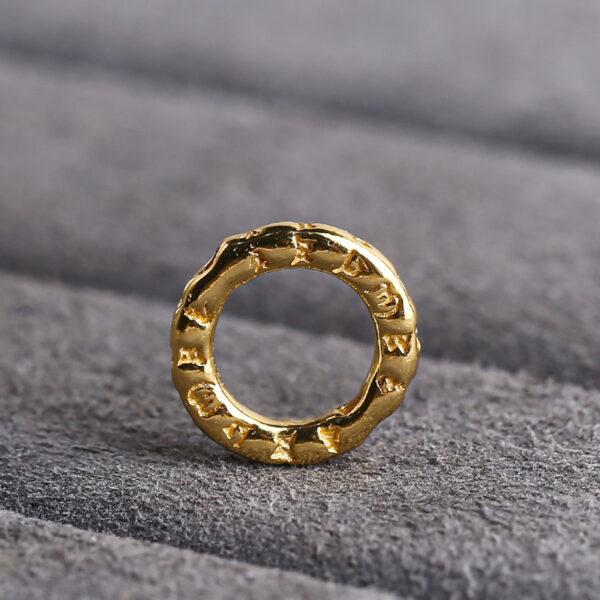 ring shape gild s925 sterling silver bead, Buddhist six-syllable mantra pattern golden bead - Image 4