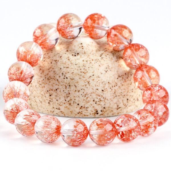 8A red inner cracks clear quartz bracelet, 7 - 12mm round shape beaded bracelet - Image 4