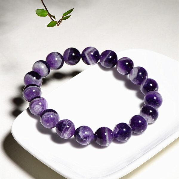 8mm - 12mm round shape genuine natural Chevron Amethyst beaded bracelet - Image 4