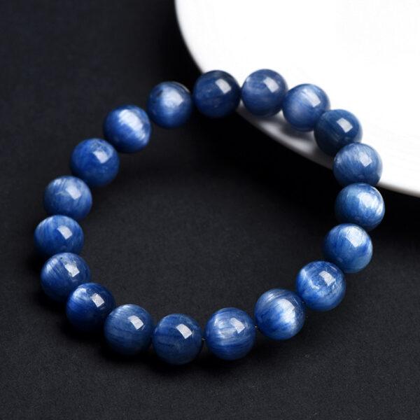 7mm - 12mm round shape genuine natural kyanite beaded bracelet - Image 4