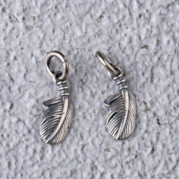 feather shape s925 sterling silver charm, oxidized silver feather bead - Image 4