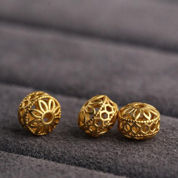 hollow flower pattern drum shape s925 sterling silver bead, golden flower bead - Image 4
