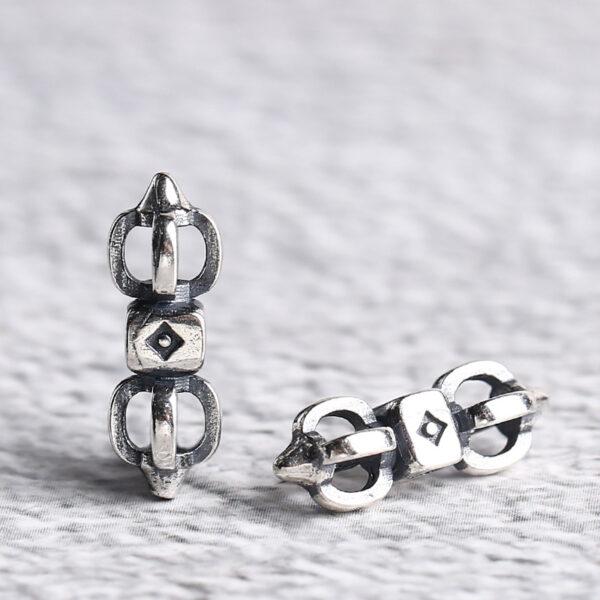 small Vajra shape s925 sterling silver bead, oxidized silver Vajra bead - Image 4