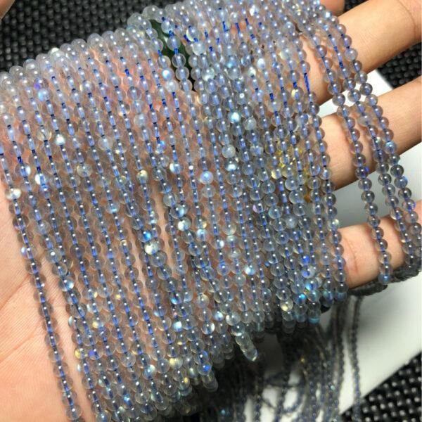 2mm - 4mm small size whole strand round shape genuine natural blue light moonstone bead - Image 4