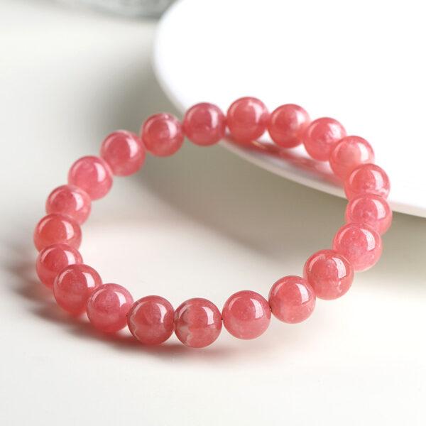 4mm - 12mm round shape genuine natural icy rhodochrosite beaded bracelet - Image 4