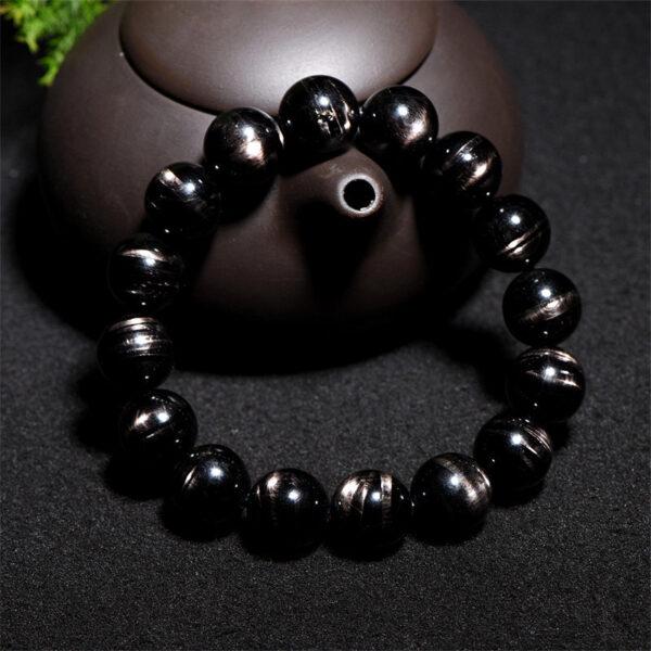 6mm - 14mm round shape 6A genuine natural Hypersthene beaded bracelet - Image 4