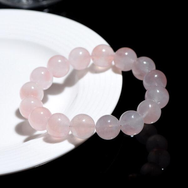 11mm - 13mm round shape light pink genuine natural rose quartz beaded bracelet - Image 4