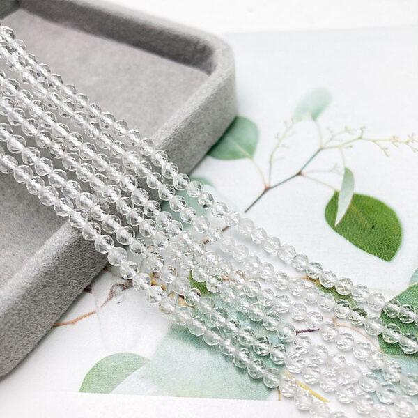 2 - 4mm small size whole strand facted surface round shape genuine natural clear quartz bead - Image 4
