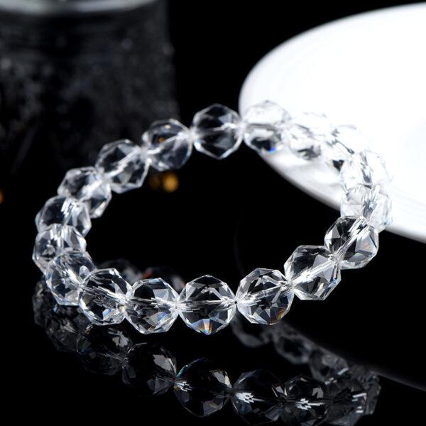 8 - 12mm facet surface round shape genuine natural clear quartz beaded bracelet - Image 4