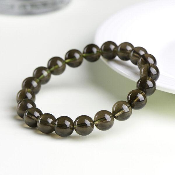 7 - 12mm facet surface round shape genuine natural green meteorite beaded bracelet - Image 4