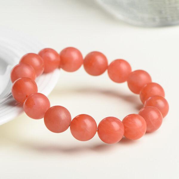 7 - 10mm round shape matte surface genuine natural orange red agate beaded bracelet - Image 4