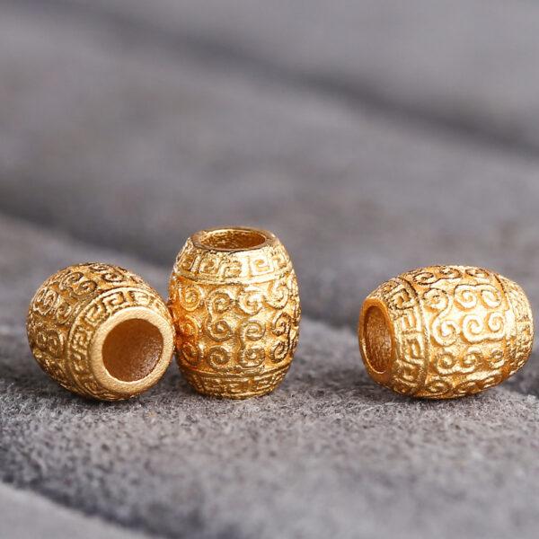 oval shape gild s925 sterling silver bead, golden vine flower pattern bead - Image 5