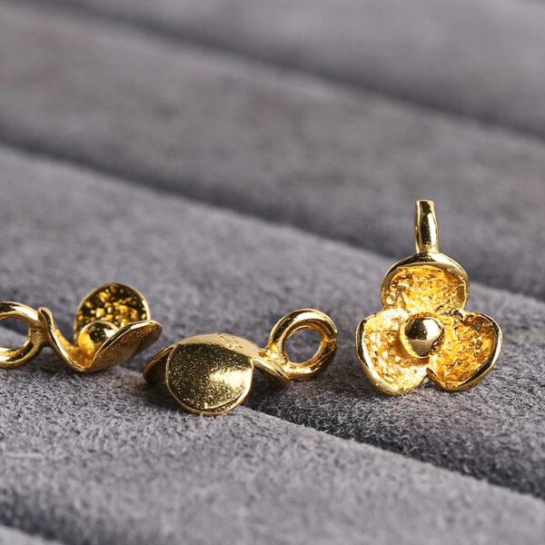 three petals flower gild s925 sterling silver charm, golden flower bead - Image 5