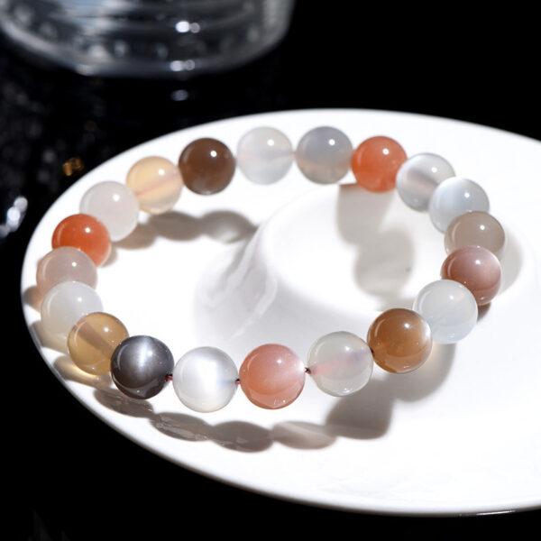 6mm - 10mm round shape genuine natural colorful moonstone beaded bracelet - Image 5