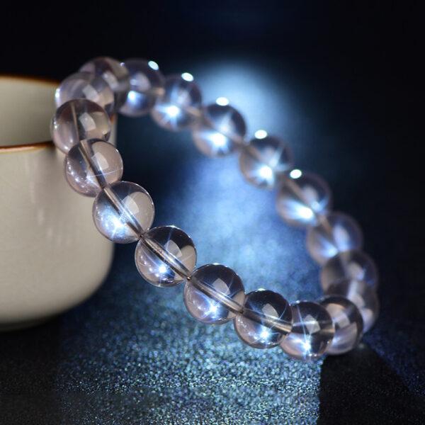 7mm - 14mm round shape genuine natural star light rose quartz beaded bracelet - Image 5