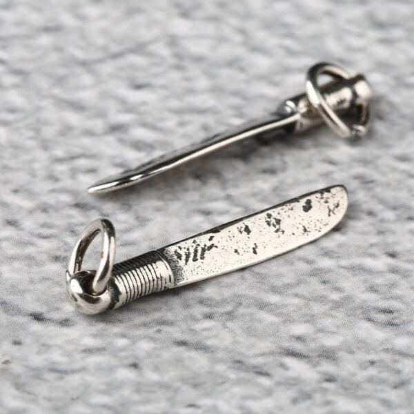 knife shape s925 sterling silver charm, oxidized silver knife bead - Image 5