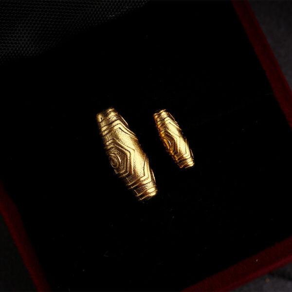 retro dzi bead pattern oval shape gild s925 sterling silver bead, golden dzi bead - Image 5