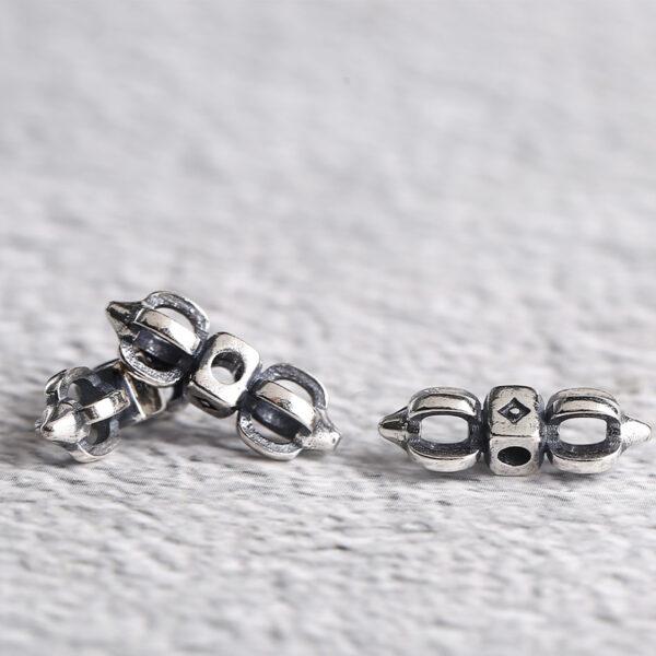 small Vajra shape s925 sterling silver bead, oxidized silver Vajra bead - Image 5