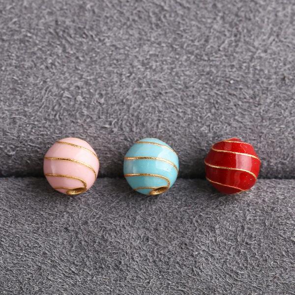round shape gild sterling silver bead, golden line pattern colorful enamel bead - Image 5