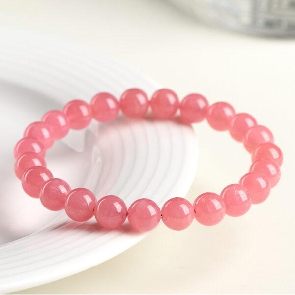 4mm - 12mm round shape genuine natural icy rhodochrosite beaded bracelet - Image 5