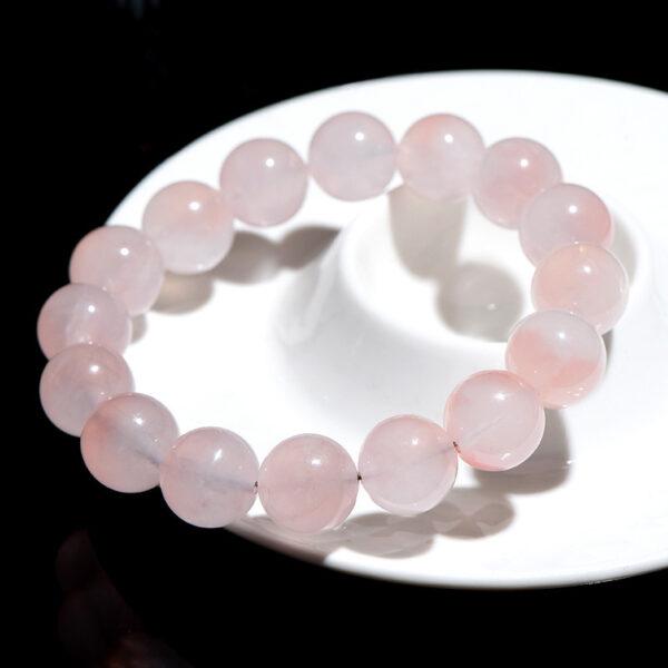 11mm - 13mm round shape light pink genuine natural rose quartz beaded bracelet - Image 5