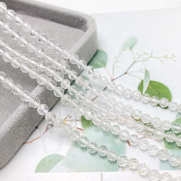 2 - 4mm small size whole strand facted surface round shape genuine natural clear quartz bead - Image 5